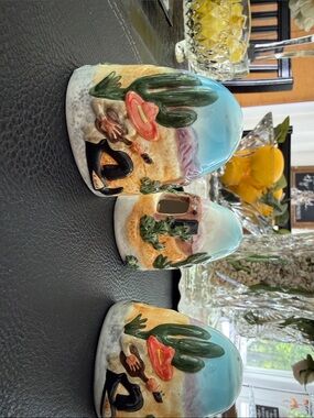 Hand-Painted Desert Scene Ceramic Salt and Pepper Shakers - Blue and Tan